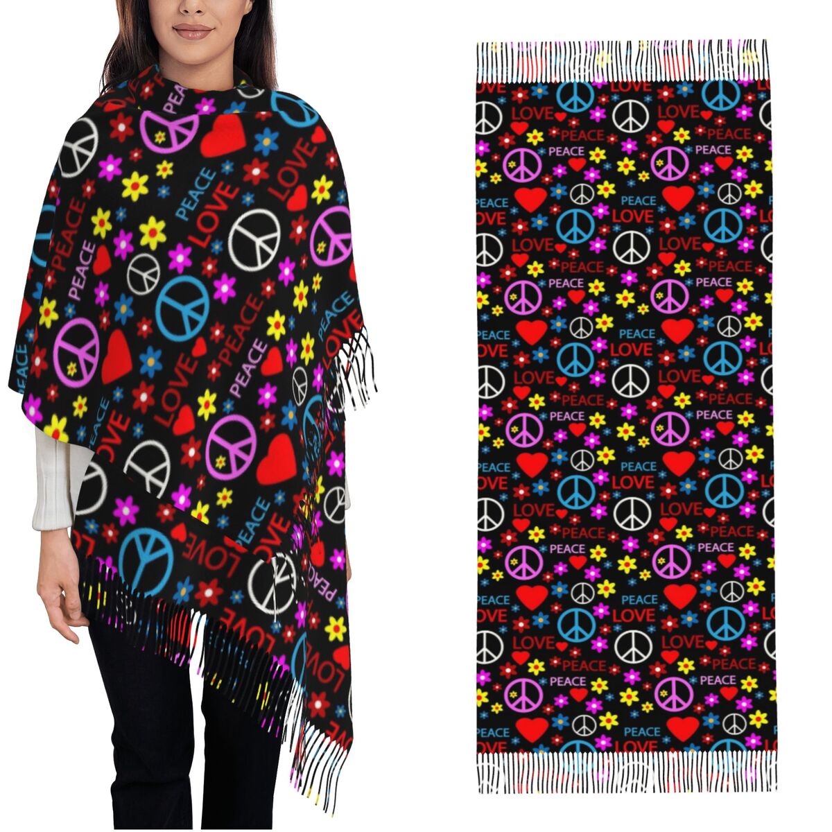Peace Foral Love Pattern Scarf - огляд і ціна Pashmina Wrap Large