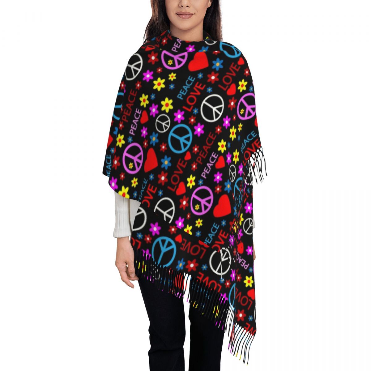 Peace Foral Love Pattern Scarf - огляд і ціна Pashmina Wrap Large