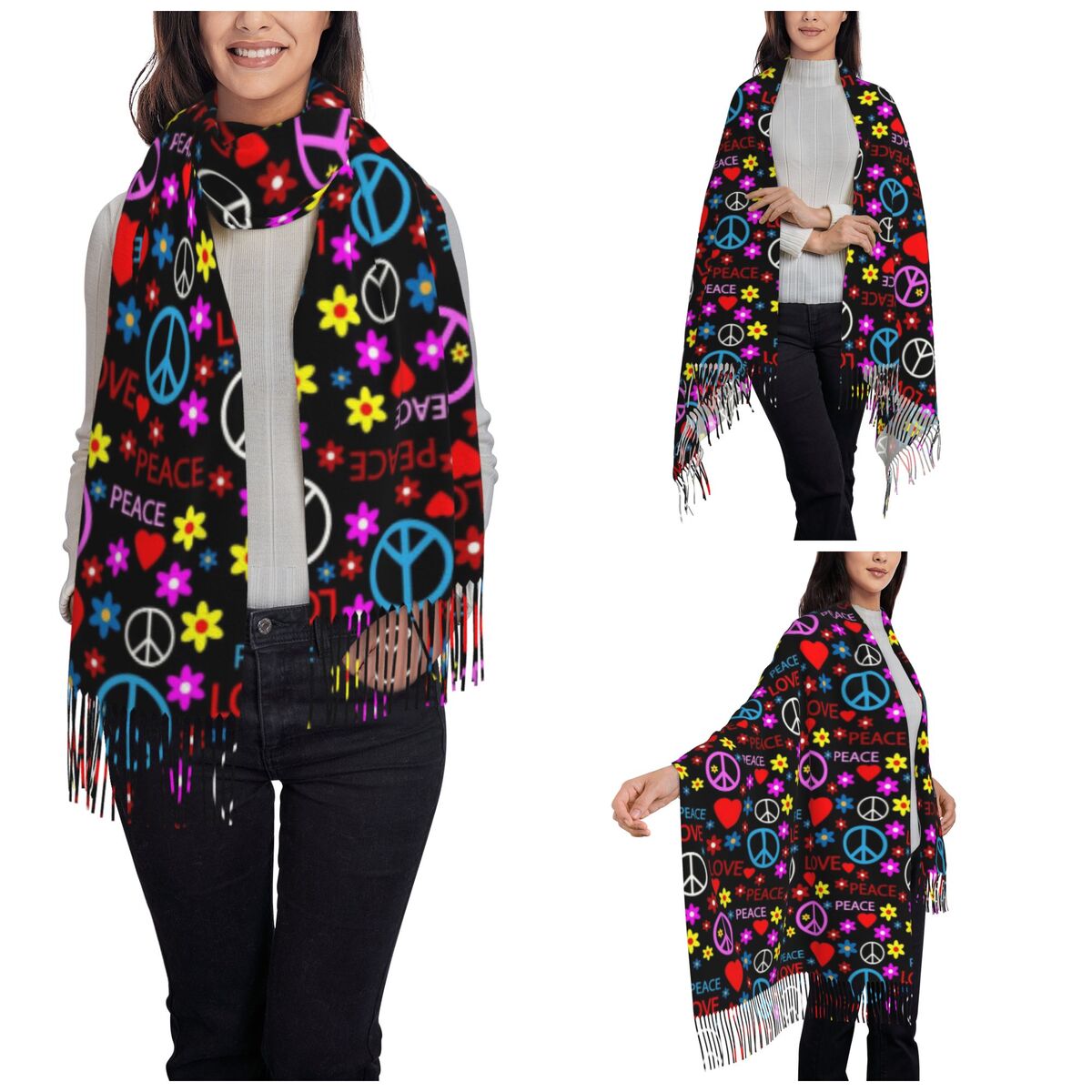 Peace Foral Love Pattern Scarf - огляд і ціна Pashmina Wrap Large